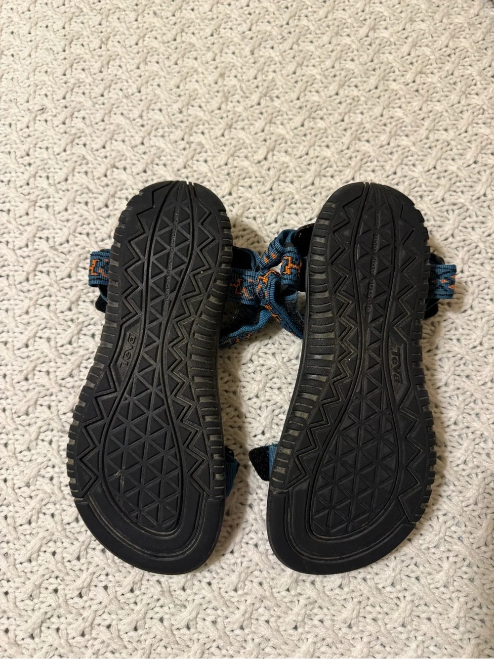 Teva Women’s 5 Blue Sandals with Orange Patterned Straps